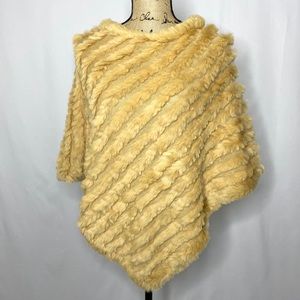 Cejon Beige Blonde Knit Rabbit Fur Poncho Shawl
